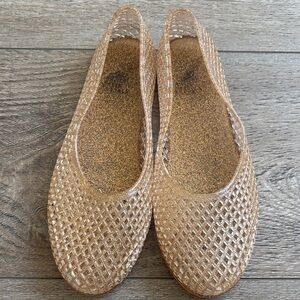 Ancient Greek Sandal Iro Jelly Rubber Ballet Flat in Nude Gold Glitter